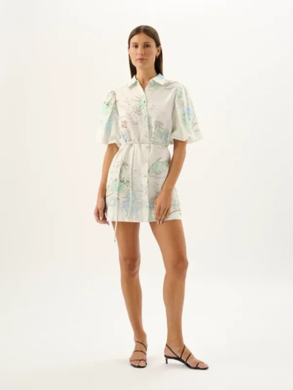 ROAME. Margot Neptuna Underwater Sealife Linen Belted Mini Dress Womens Medium